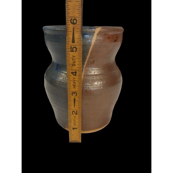 Art Pottery Vase Split Color Glaze Blue And Brown - Picture 8 of 9